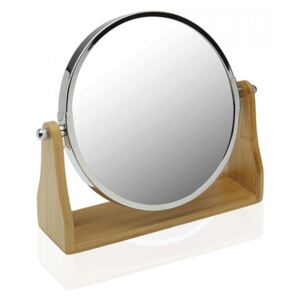 Oglinda cosmetica rotunda maro/argintie din lemn si metal 19x21 cm Anne Versa Home