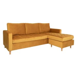 Canapea cu colt galben mustar din catifea si lemn de fag 219 cm Firenze Right House Nordic