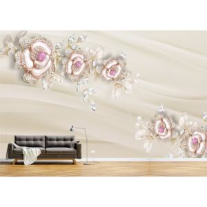 Tapet Premium Canvas - Abstract flori cu perle albe