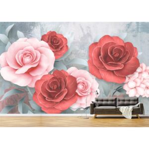 Tapet Premium Canvas - Abstract trandafiri rosii si roz