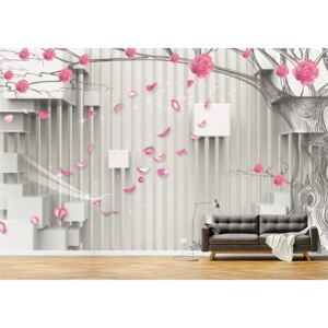 Tapet Premium Canvas - Copac si flori abstracte