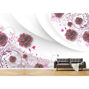 Tapet Premium Canvas - Abstract flori rosii cu perle