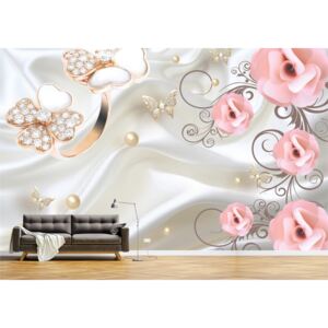 Tapet Premium Canvas - Abstract flori roz cu perle