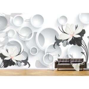 Tapet Premium Canvas - Flori abstracte alb negre