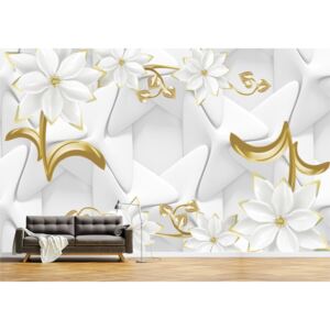 Tapet Premium Canvas - Flori albe si aurii