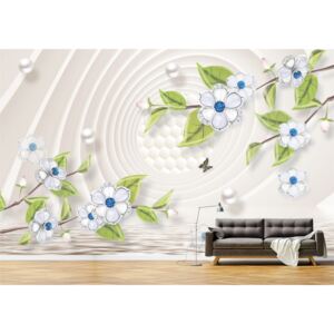 Tapet Premium Canvas - Flori albastre si fluture