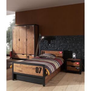 Set Mobila dormitor din lemn de pin si MDF, pentru copii 4 piese Alex Natural / Negru, 200 x 90 cm
