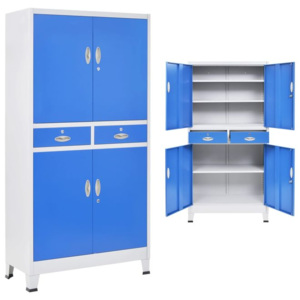 Dulap de birou, 4 uși, metal 90 x 40 x 180 cm, gri și albastru