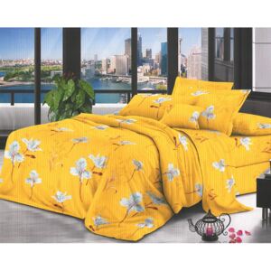 Lenjerie de pat matrimonial cu husa elastic pat si 4 fete perna dreptunghiulara, Marimba, bumbac mercerizat, multicolor