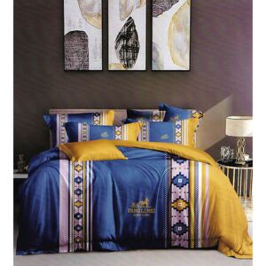 Lenjerie de pat matrimonial cu husa elastic pat si 4 fete perna dreptunghiulara, Cybele, bumbac mercerizat, multicolor