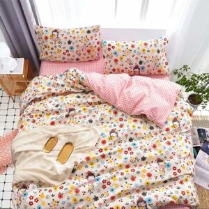Lenjerie de pat matrimonial cu husa elastic pat si 4 fete perna dreptunghiulara, Adalia, bumbac mercerizat, multicolor