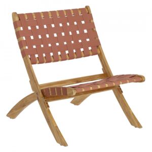 Scaun lounge pliabil maro din textil si lemn de salcam Chabeli Kave Home