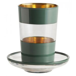 Pahar de ceai cu farfurioara verde/transparent din sticla 10 cm Aize Nordal