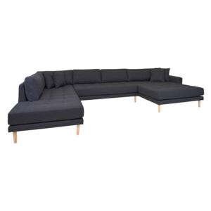 Canapea cu colt gri inchis din poliester si lemn 370 cm Lido Left U House Nordic