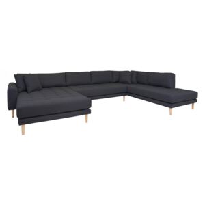 Canapea cu colt gri inchis din poliester si lemn 370 cm Lido Right U House Nordic