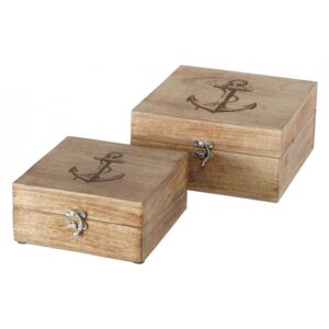 Set 2 cutii cu capac maro din lemn de mango Many Boltze