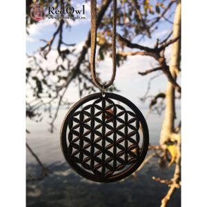 Amuleta din lemn - The Flower of Life, Negru