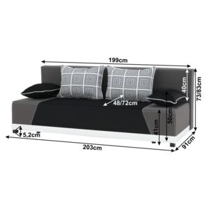 Canapea extensibilă, material negru/gri/perne gri cu model, ROKAR