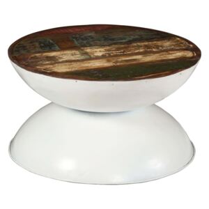 Măsuță de cafea, lemn masiv reciclat, bază albă, 60x60x33 cm