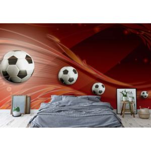 Fototapet - 3D Footballs Red Background Vliesová tapeta - 206x275 cm