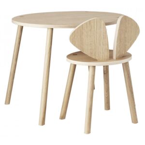 Set masa si scaun maro din lemn Mouse School Nofred