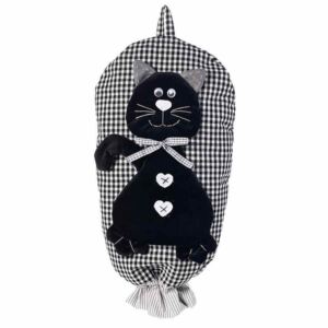 Dispenser depozitare pungi din textil negru alb model Pisica