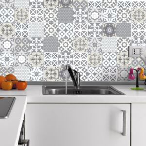 Set 60 autocolante de perete Ambiance Tiles Artistic Shade of Grey, 20 x 20 cm