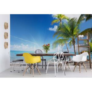Fototapet - Tropical Beach Palm Trees Sea Sand Vliesová tapeta - 368x254 cm