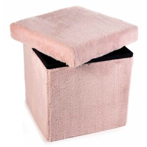 Taburet pliabil cu spatiu depozitare din textil pufos roz 38 cm x 38 cm x 38h