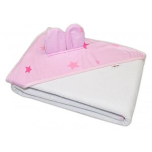 Prosop termal pentru copii cu urechi și glugă Baby Stars, 100 x 100 cm - alb/roz, K19