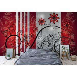 Fototapet - Modern Floral Design Silver And Red Vliesová tapeta - 208x146 cm