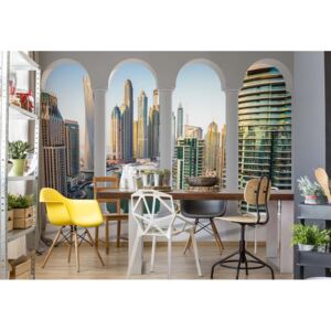 Fototapet GLIX - Dubai Marina City Skyline 3D Archway View + adeziv GRATUIT Tapet nețesute - 416x254 cm