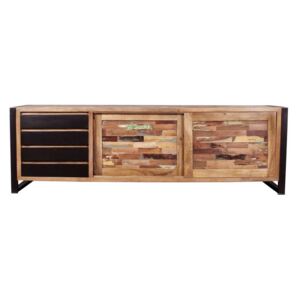 Comodă TV lemn reciclat Durban, 65x45x200 cm, lemn/metal, maro/multicolor