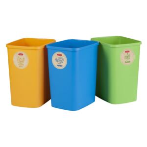 Set 3 coșuri de gunoi pentru sortarea deșeurilor CURVER ECO, 25 l