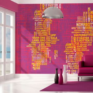 Fototapet - Text map of Sweden on pink background 300x231 cm