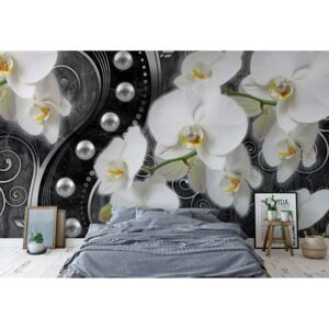 Fototapet - Luxury Design Orchids Flowers Pearls Vliesová tapeta - 254x184 cm