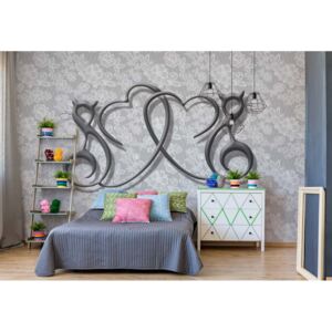 Fototapet - Abstract Hearts Design Grey Vliesová tapeta - 416x254 cm