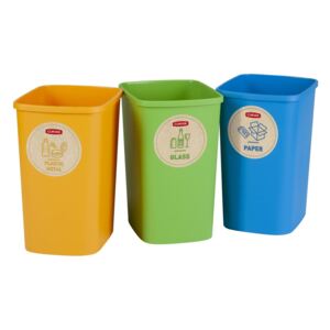Set 3 coșuri de gunoi pentru sortarea deșeurilor CURVER ECO, 9 l