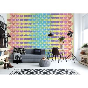 Fototapet - Retro Hearts Pattern Colourful Vliesová tapeta - 416x254 cm