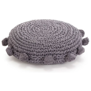 Pernă pardoseală rotundă tricotată, bumbac 45 cm, gri