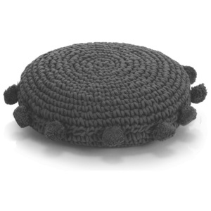 Pernă pardoseală rotundă tricotată, bumbac 45 cm, negru