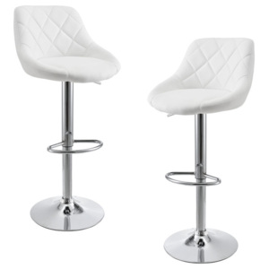 2 x scaune bar design capitonate Model 2 - fara cotiere, rotative, inaltime reglabila, imitatie piele - alb