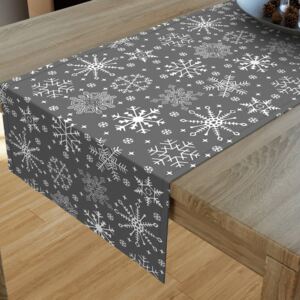 Goldea napron de masă din bumbac - model 091 de crăciun - fulgi de zăpadă pe gri 20x120 cm