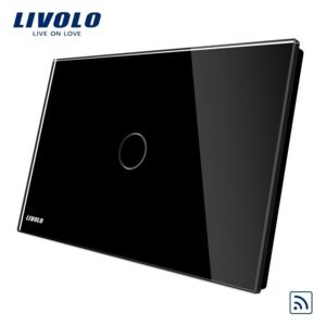 Intrerupator wireless Livolo, negru, simplu, cu touch, din sticla – standard italian