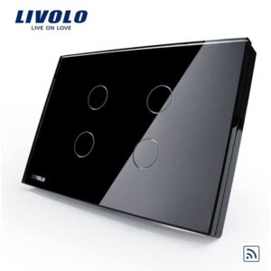 Intrerupator wireless Livolo, negru, cvadruplu, cu touch, din sticla – standard italian