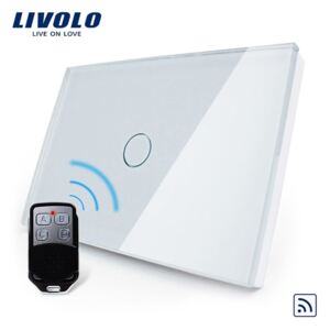 Intrerupator wireless Livolo, alb, simplu, cu touch, din sticla, telecomanda inclusa – standard italian