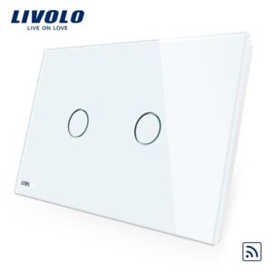 Intrerupator wireless Livolo, alb, dublu, cu touch, din sticla – standard italian
