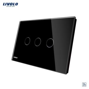 Intrerupator wireless Livolo, negru, triplu, cu touch, din sticla – standard italian