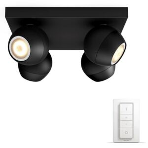 Spot LED aplicat, inteligent, Philips HUE Buckram Negru, cvadruplu, alb cald / rece, 1400lm, variator Hue inclus