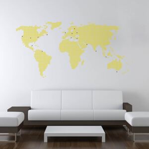World map from dots - autocolant de perete Galben 200 x 100 cm